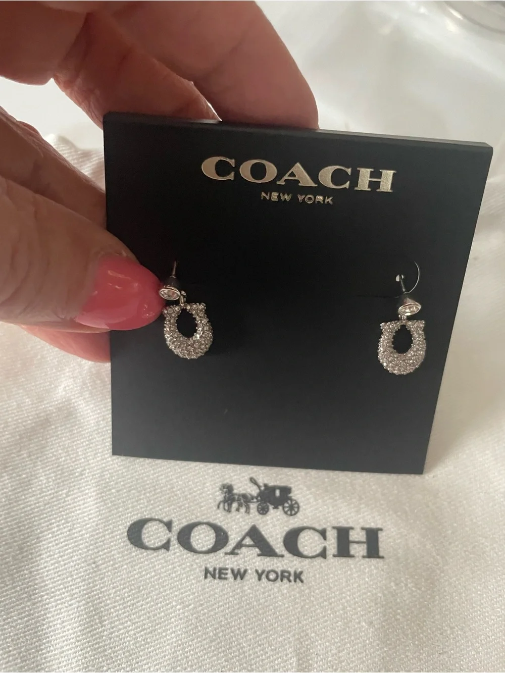 Coach Silver Crystal Pavé Open Circle Drop Earrings